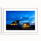 Extra large abstract art print featuring a textured caravan design in muted earth tones, framed with a white mat.