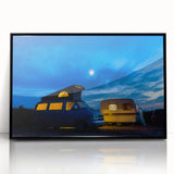 Large abstract wall art featuring mid-century modernist caravan designs in black and white hues, framed in acrylic.