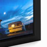 Extra large framed canvas featuring a textured, colorful caravan design on a black background.