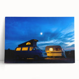 Black and white stretched canvas featuring a caravan design, ideal for kitchen wall art or bedroom ambiance.