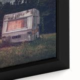 Black wall art featuring a colorful, textured caravan scene on a large framed canvas, ideal for living room decor.