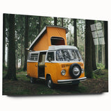 Large abstract acrylic print of a caravan in muted earth tones, ideal for bedroom or dining room decor.