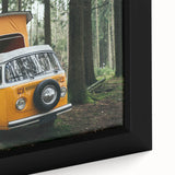 Extra large black wall art featuring a colorful, textured caravan design on a framed canvas, ideal for living room decor.