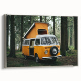 Vintage poster art of a colorful caravan on a black background, printed on an extra large framed canvas.