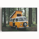 Black and white image of a vintage caravan on stretched canvas, ideal for kitchen wall art.