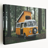 Large art depicting a colorful vintage caravan on stretched canvas, suitable for kitchen wall art.
