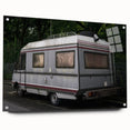 Acrylic print of a caravan in muted earth tones, suitable for bedroom or dining room decor.