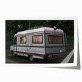 Extra large rolled print of a vintage caravan in muted earth tones, ideal for art wall dining room.