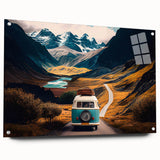 Side view of a caravan in muted earth tones on acrylic glass, suitable for dining room or bedroom decor.