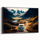 Black and white vintage poster art of a caravan landscape on framed canvas, suitable for bedroom wall decor.