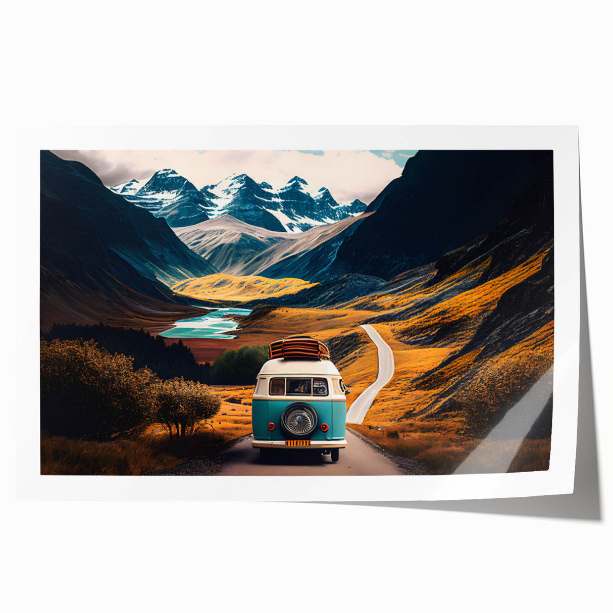 Rolled print of a caravan in pastel shades, ideal for art wall dining room.