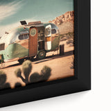 Extra large black wall art featuring a textured, colorful caravan design on a framed canvas, ideal for living room decor.