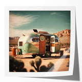 Rolled print of a caravan in muted earth tones, suitable for art wall dining room decor.