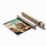 Extra large rolled print featuring a caravan scene in soft pastel shades, suitable for large living room or bathroom decor.