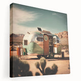 Side view of a vintage caravan in muted earth tones on a large stretched canvas, ideal for kitchen wall art.