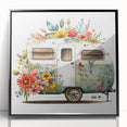 Large abstract wall art depicting a caravan, in black and white tones, framed acrylic, suitable for modern art wall decor.