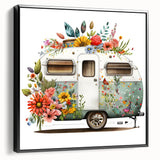 Black and white vintage poster art of a caravan landscape on framed canvas, suitable for bedroom wall decor.