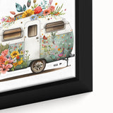 Extra large black wall art featuring a colorful, textured caravan design on a framed canvas, ideal for living room decor.