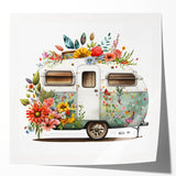 Rolled print of a vintage caravan in muted earth tones, ideal for art wall dining room.