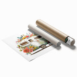 Extra large rolled print featuring a floral art design on a caravan, in soft pastel shades.
