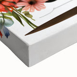 Large art of a black and white landscape with a caravan, printed on stretched canvas, suitable for bedroom wall decor.