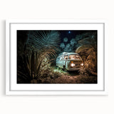 Extra large abstract art print featuring textured caravan design in muted earth tones, framed with a white mat.