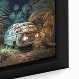 Extra large framed canvas featuring a textured black background with vibrant, colorful abstract shapes.