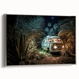 Extra large framed canvas featuring a vintage poster art of a colorful caravan, ideal for living room decor.