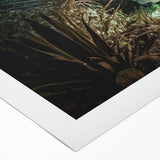 Art deco poster of a vintage caravan in muted earth tones on rolled canvas, suitable for dining room decor.