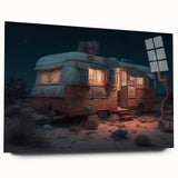 Acrylic print of a caravan in muted earth tones, suitable for bedroom or dining room decor.