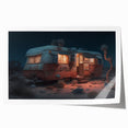Rolled print of a vintage caravan in muted earth tones, ideal for art wall dining room decor.