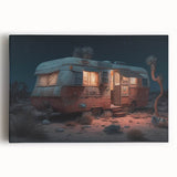 Black and white sketch of a caravan on stretched canvas, suited as large kitchen wall art.