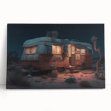 Black and white stretched canvas of a vintage caravan, ideal for kitchen wall art or bedroom ambiance.