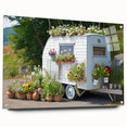 Side view of a caravan depicted in muted earth tones on acrylic glass, suitable for bedroom or dining room decor.
