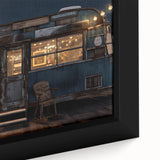 Extra large black wall art featuring a colorful, textured caravan design on a framed canvas, ideal for living room decor.