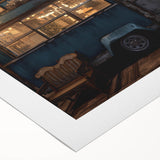 Art deco poster of a vintage caravan in muted pastel colors on rolled canvas, suitable for dining room decor.