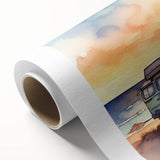 Art deco style poster of a vintage caravan in pastel colors on rolled canvas, ideal for nursery wall art.
