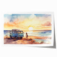 Rolled print featuring a vintage caravan in muted earth tones, ideal for art wall dining room or classy bathroom decor.