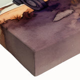 Black and white landscape art painting of a caravan on a stretched canvas, ideal for bedroom wall art.