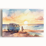 Black and white stretched canvas featuring a vintage caravan, ideal for kitchen wall art.