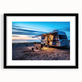 Abstract art print featuring a colorful, textured caravan design on extra-large framed canvas, ideal for living room decor.
