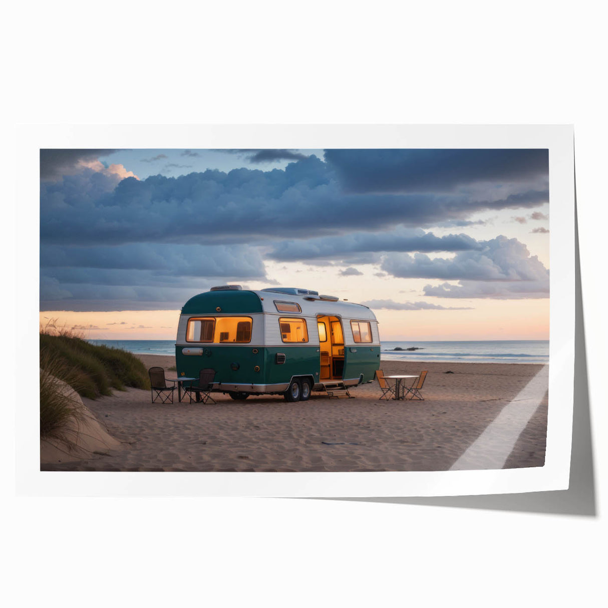 Extra large rolled print depicting a caravan in muted earth tones, ideal for art wall dining room decor.