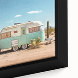 Extra large black wall art featuring a colorful, textured caravan design on a framed canvas, ideal for living room decor.