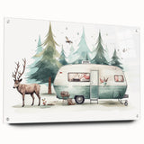 Side view of a caravan depicted in muted earth tones on acrylic glass, suitable for bedroom or dining room decor.