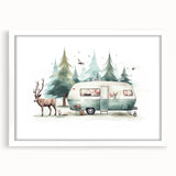 Extra large abstract art print featuring a textured caravan design in neutral tones, framed with a white mat.