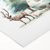 Art deco poster featuring a vintage caravan in muted earth tones on a rolled canvas, suitable for dining room decor.