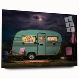 Acrylic print of a large abstract caravan in muted earth tones, ideal for bedroom or dining room art.