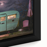 Extra large framed canvas featuring a textured, colorful caravan design in black, ideal for living room decor.