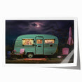 Extra large rolled print depicting a vintage caravan in muted earth tones, ideal for art wall dining room.