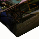 Black and white landscape art painting of a caravan on stretched canvas, ideal for bedroom wall art.